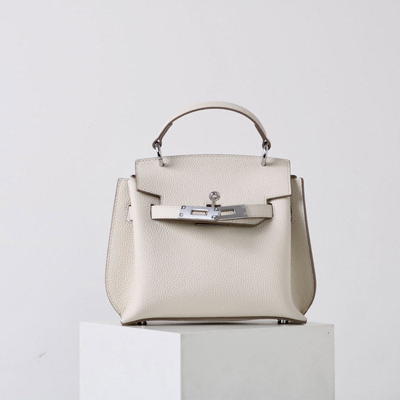 Women’s Vintage Genuine Leather Top Handle Bag With Lock Closure image 8