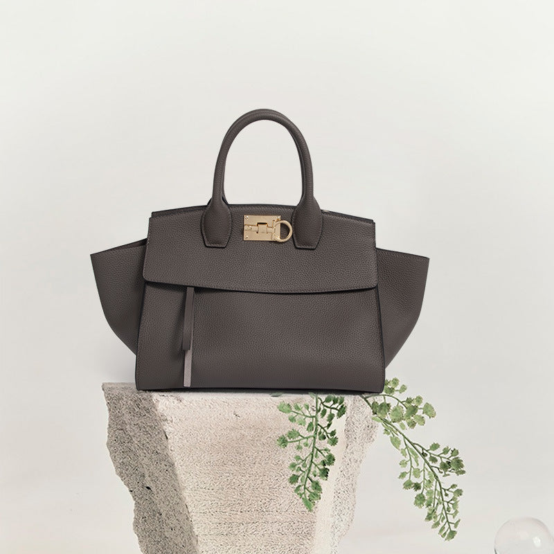 Women’s Vintage Genuine Leather Wing-Shaped Top Handle Bag With Lock Closure image 8