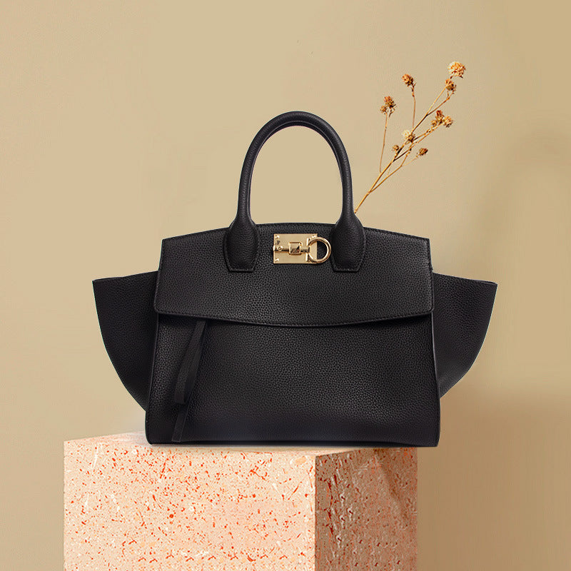 Women’s Vintage Genuine Leather Wing-Shaped Top Handle Bag With Lock Closure image 2