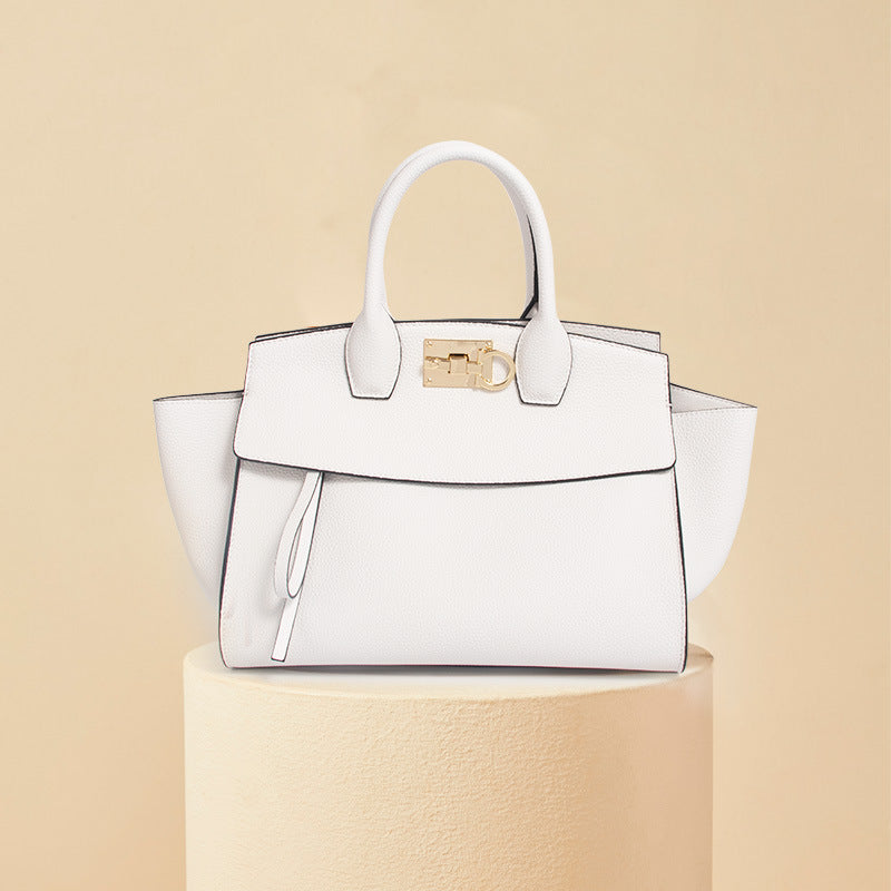 Women’s Vintage Genuine Leather Wing-Shaped Top Handle Bag With Lock Closure image 5