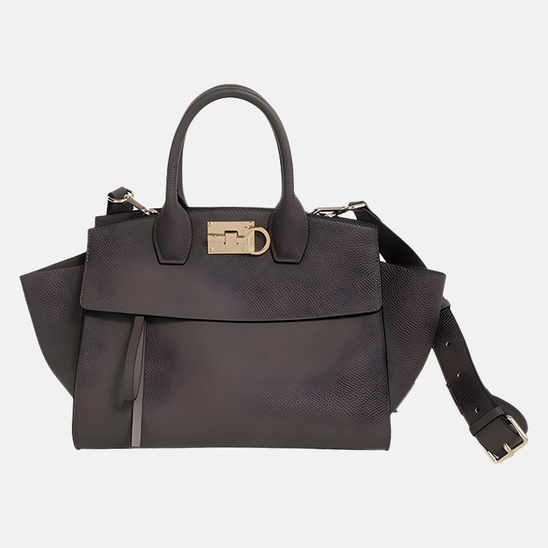 Women’s Vintage Genuine Leather Wing-Shaped Top Handle Bag With Lock Closure image 7