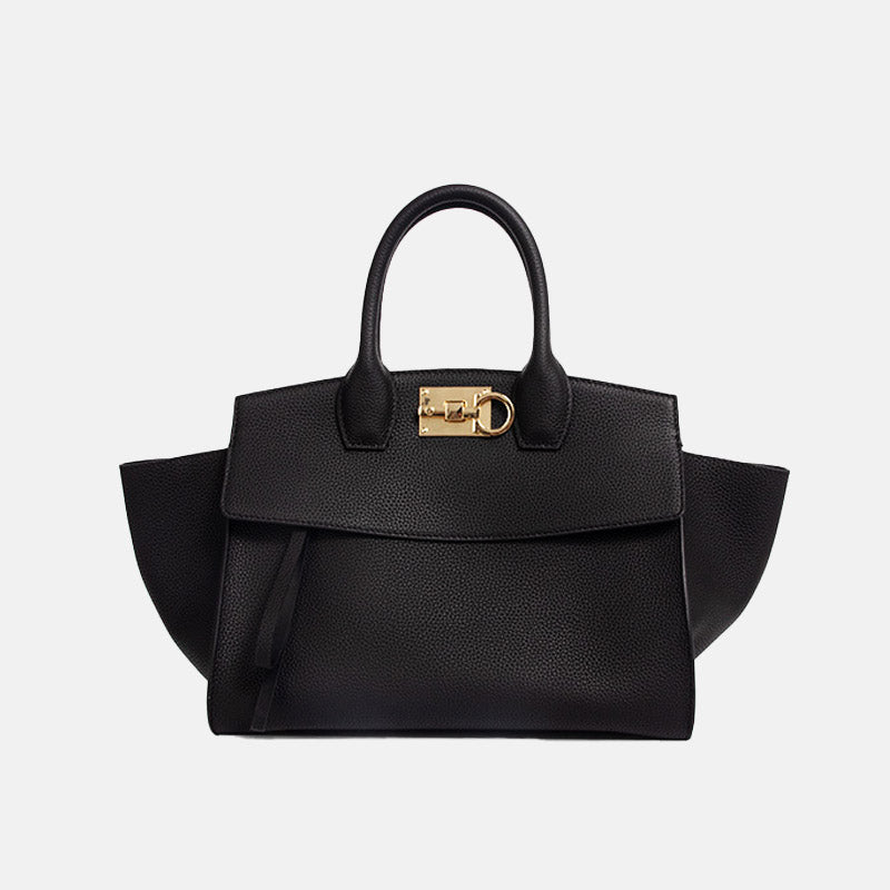 Women’s Vintage Genuine Leather Wing-Shaped Top Handle Bag With Lock Closure image