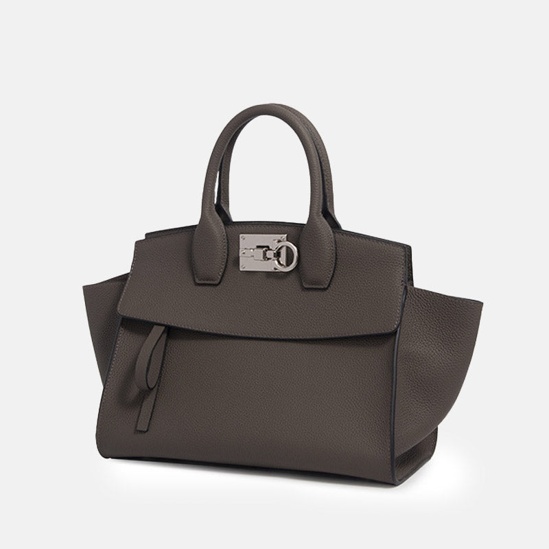 Women’s Vintage Genuine Leather Wing-Shaped Top Handle Bag With Lock Closure image 9