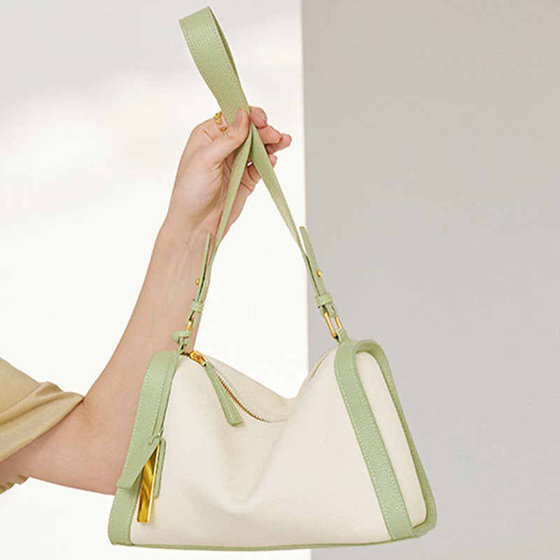 Women’s Vintage Leather Colorblock Crossbody Shoulder Bag image 4