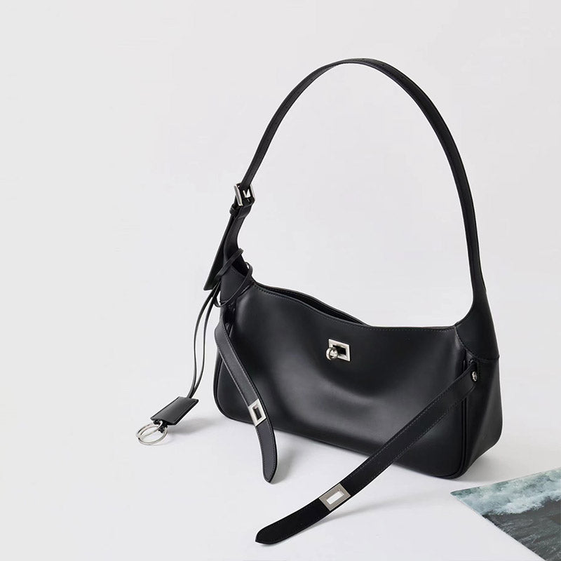 Women’s Vintage Leather Lock-Clasp Shoulder Baguette Bag image 3