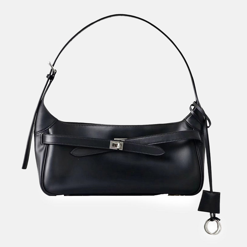 Women’s Vintage Leather Lock-Clasp Shoulder Baguette Bag image