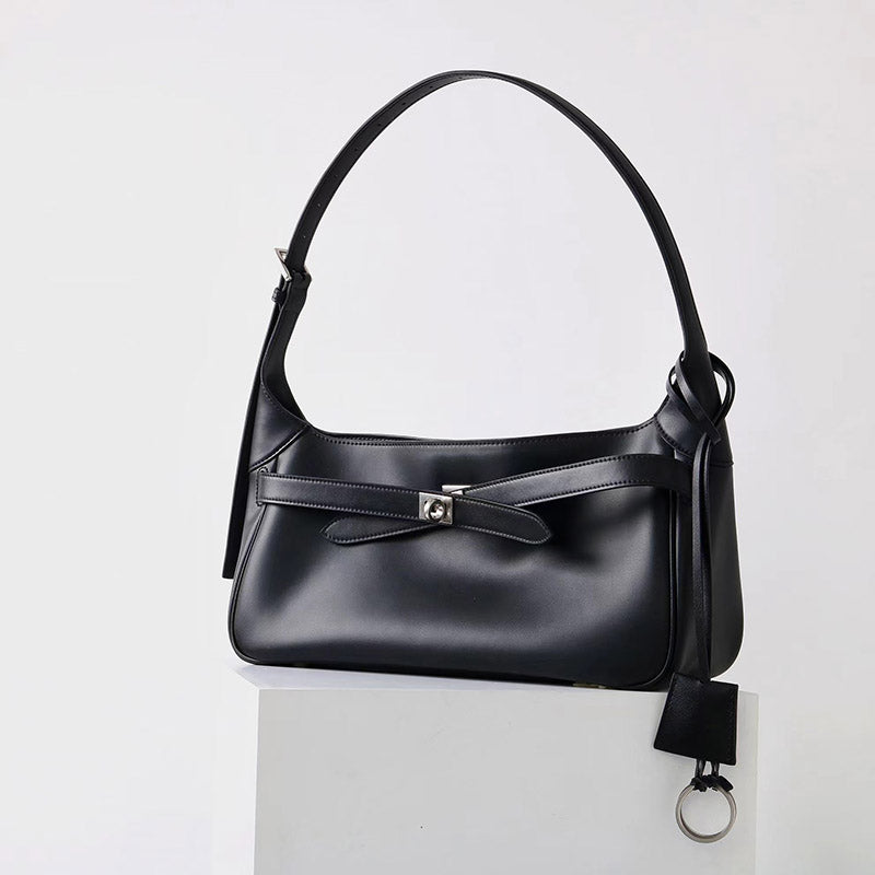 Women’s Vintage Leather Lock-Clasp Shoulder Baguette Bag image 2