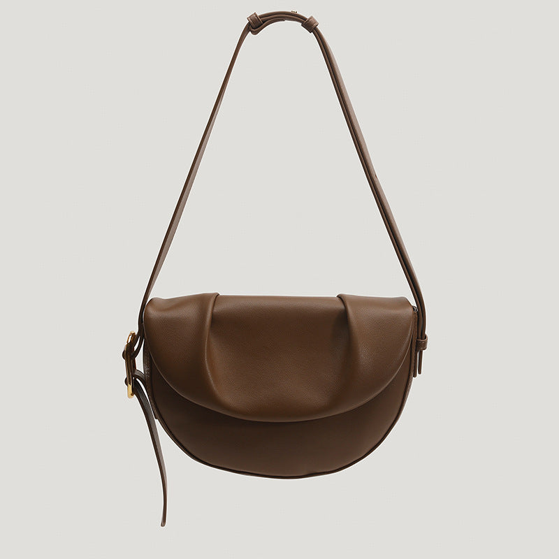 Women’s Vintage Leather Pleated Crossbody Saddle Bag image