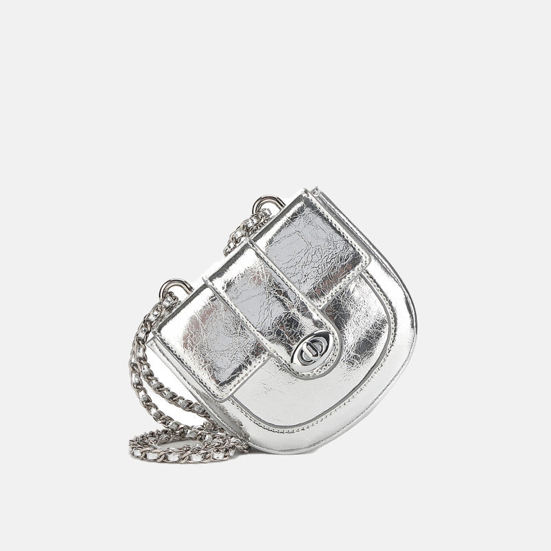 Women’s Vintage Leather Saddle Chain Strap Lock Closure Bag image 3