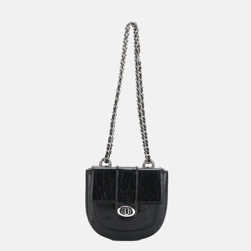 Women’s Vintage Leather Saddle Chain Strap Lock Closure Bag image 7