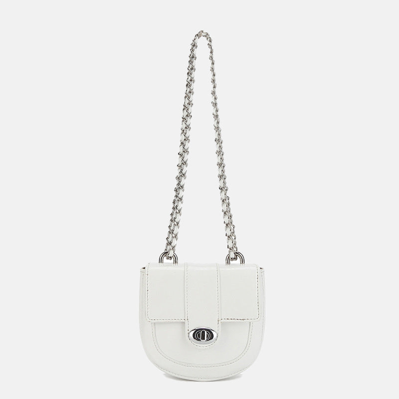 Women’s Vintage Leather Saddle Chain Strap Lock Closure Bag image 6