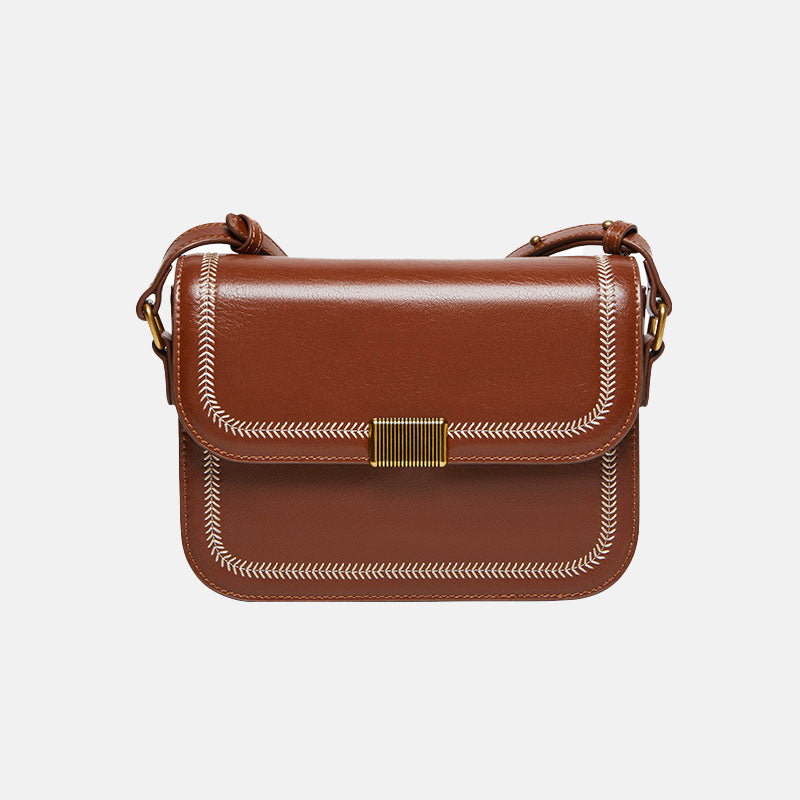 Women’s Vintage Magnetic Closure Crossbody Shoulder Baguette Bag in Genuine Leather image