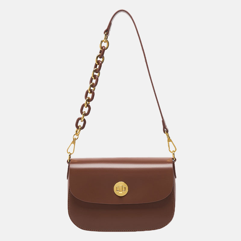 Women’s Vintage Minimalist Genuine Leather Lock Chain Crossbody Shoulder Bag image