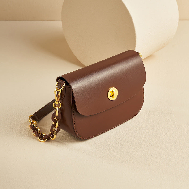 Women’s Vintage Minimalist Genuine Leather Lock Chain Crossbody Shoulder Bag image 2