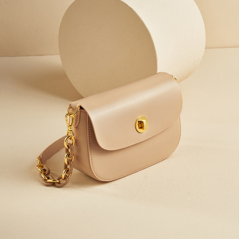 Women’s Vintage Minimalist Genuine Leather Lock Chain Crossbody Shoulder Bag image 6