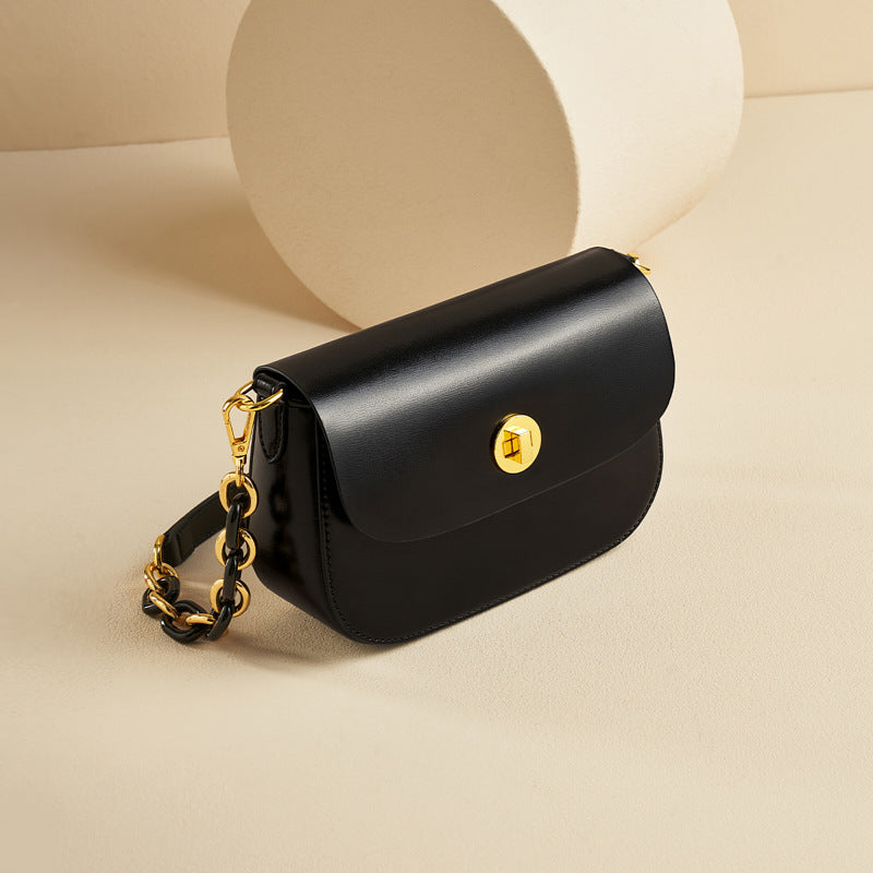 Women’s Vintage Minimalist Genuine Leather Lock Chain Crossbody Shoulder Bag image 7