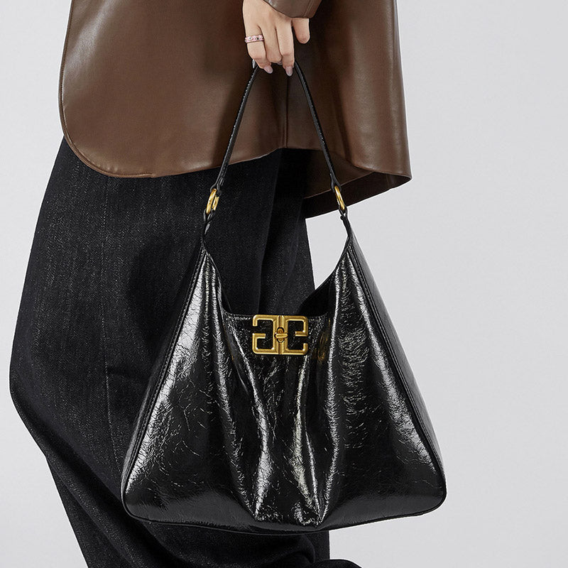 Women’s Vintage Oil Wax Genuine Leather Clasp Accent Hobo Bag image 5