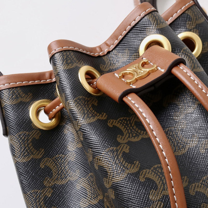 Women’s Vintage Old Flower Color Split Leather Triomphe Drawstring Bucket Bag In Gold Hardware image 5