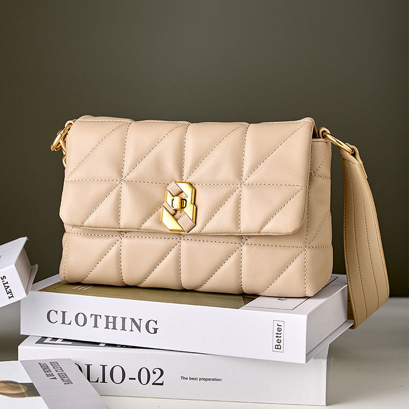 Women’s Vintage Quilted Leather Lock Closure Crossbody Bag image 2