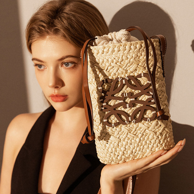 Women’s Vintage Raffia Straw Woven Crossbody Bucket Bag image