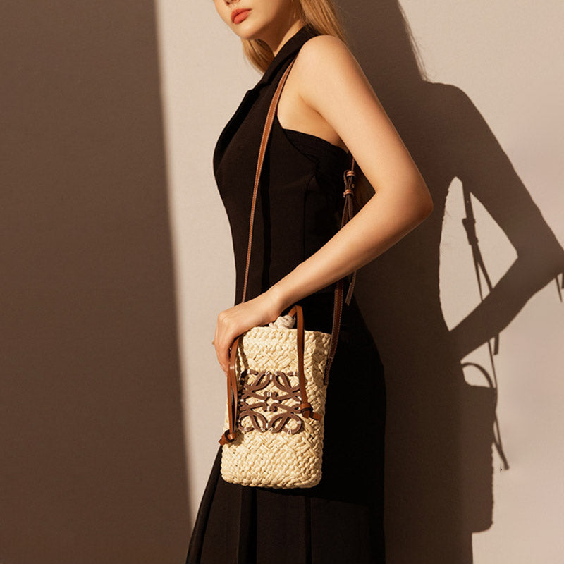 Women’s Vintage Raffia Straw Woven Crossbody Bucket Bag image 3