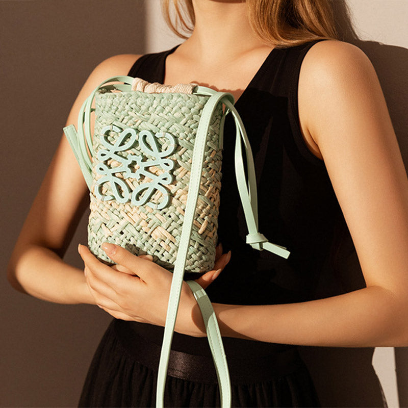 Women’s Vintage Raffia Straw Woven Crossbody Bucket Bag image 5