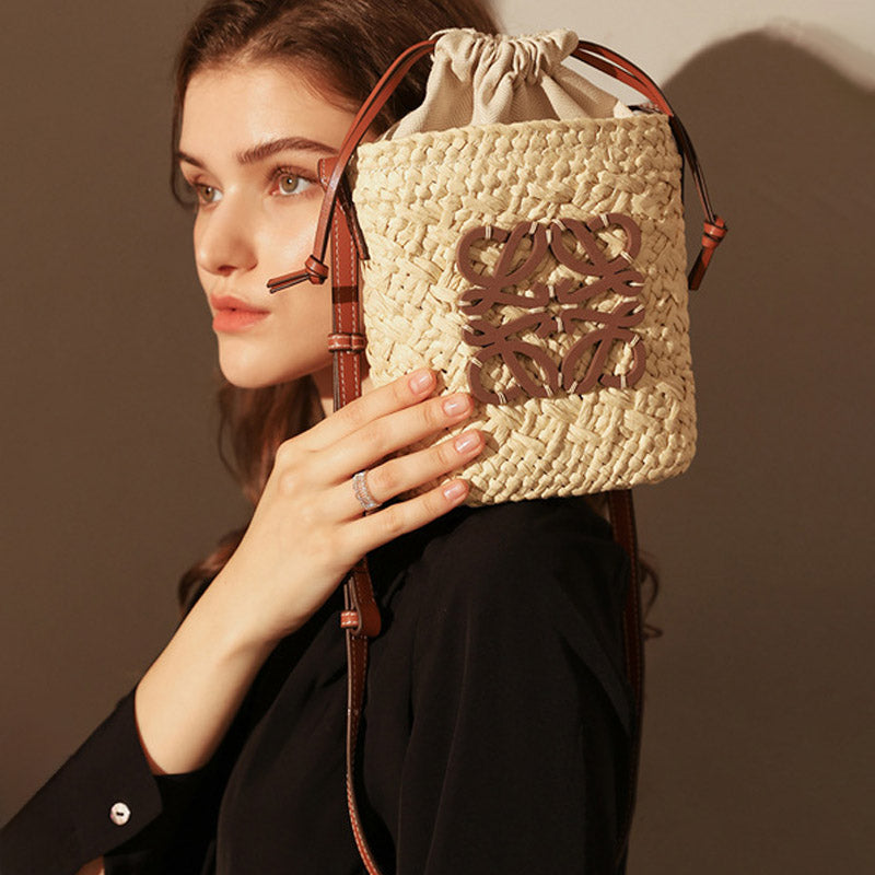 Women’s Vintage Raffia Straw Woven Crossbody Bucket Bag image 2