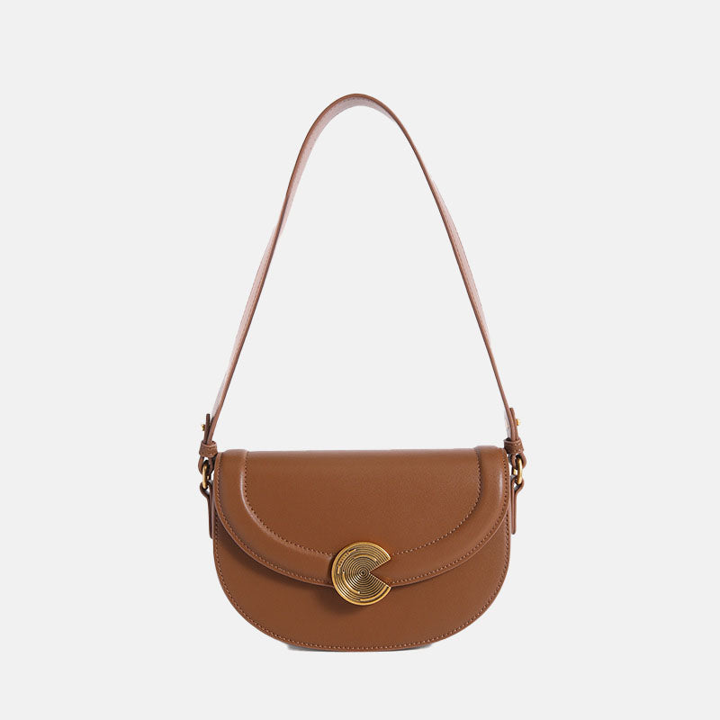 Women’s Vintage Round Buckle Saddle Bag in Genuine Leather image