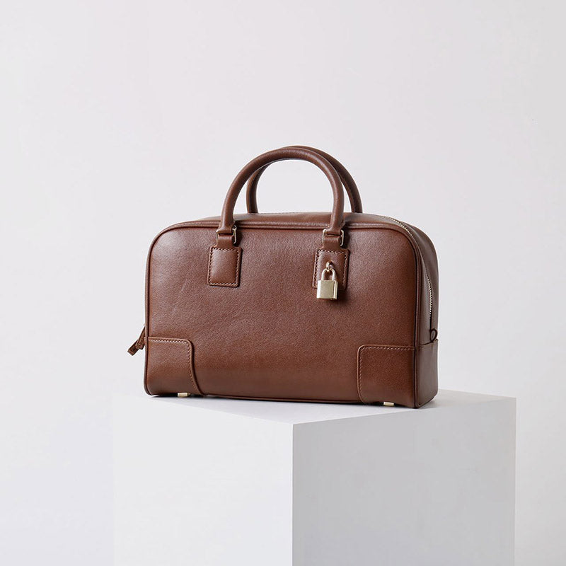 Women’s Vintage Top-Grain Leather Bowling Crossbody Shoulder Handbag image 3