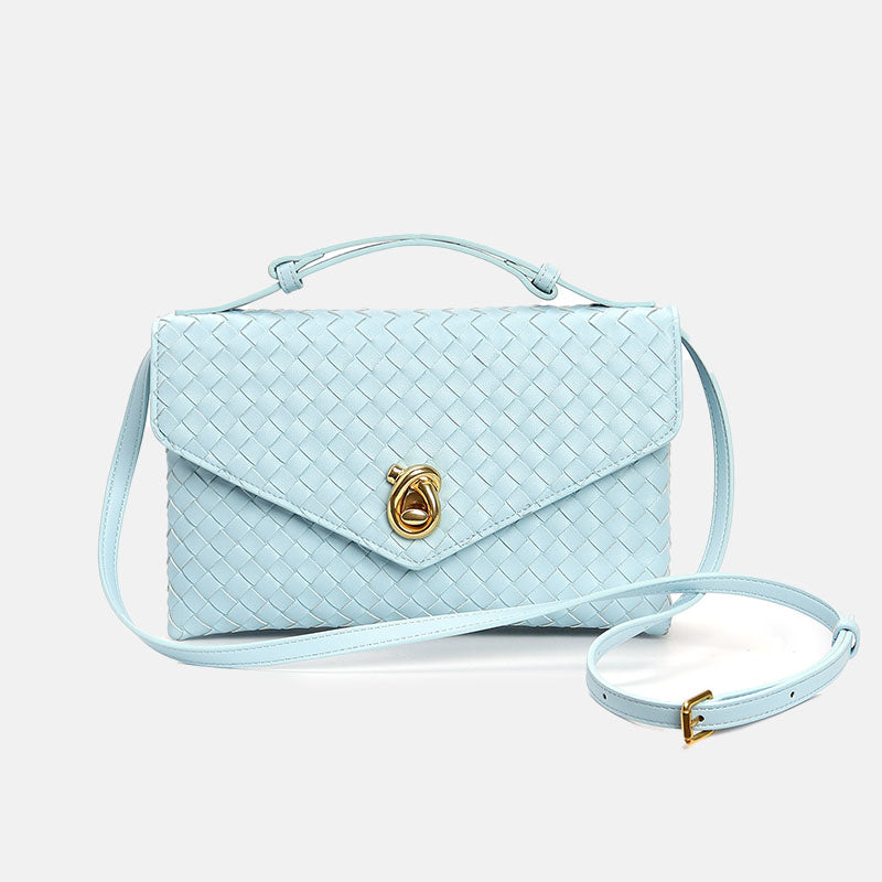 Women’s Vintage Woven Top-Grain Leather Messenger HandBag In Gold Hardware image 2