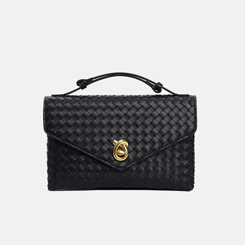 Women’s Vintage Woven Top-Grain Leather Messenger HandBag In Gold Hardware image 7
