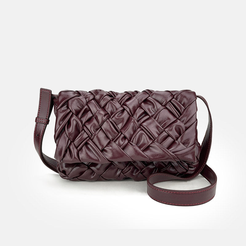 Women’s Waxed Leather Pleated Woven Crossbody Shoulder Bag image