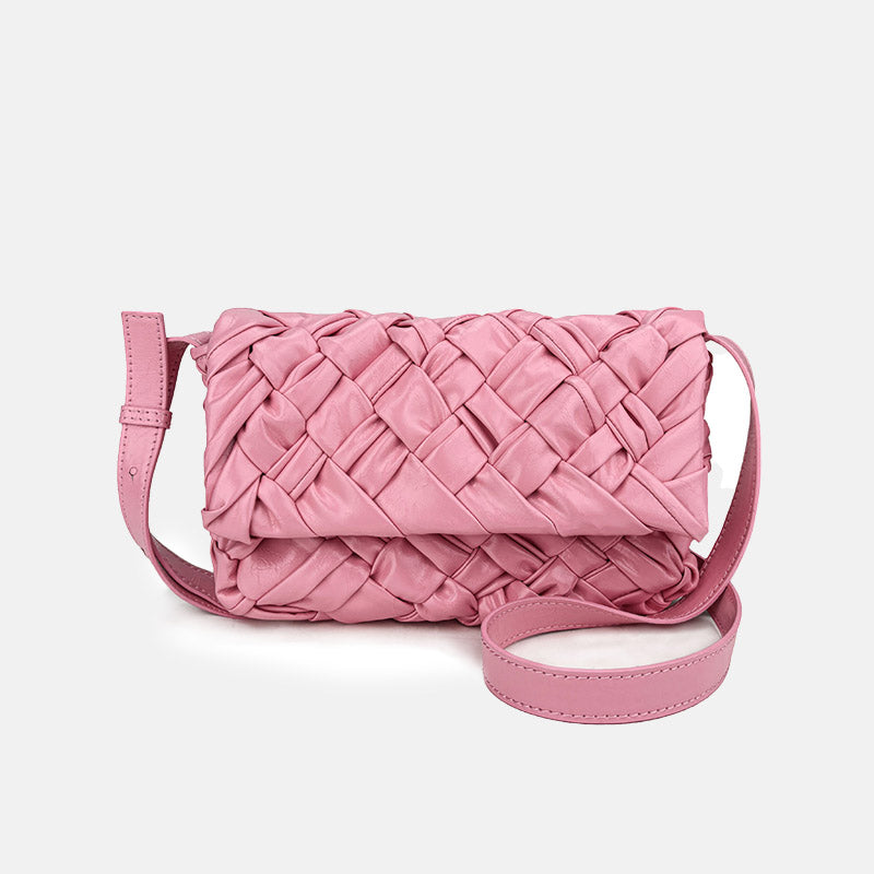 Women’s Waxed Leather Pleated Woven Crossbody Shoulder Bag image 4