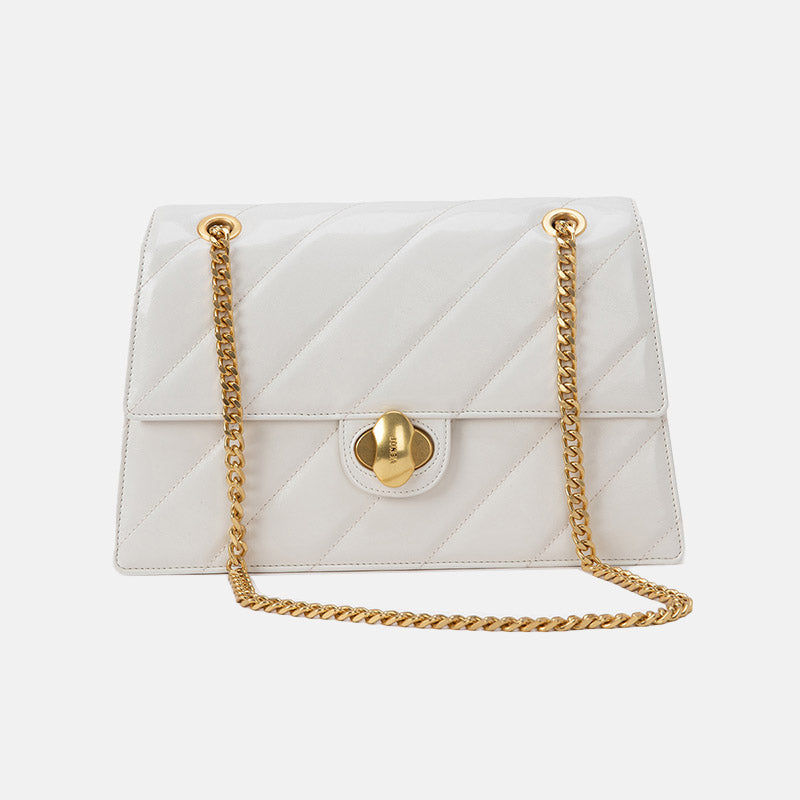 Women’s White Vintage Quilted Leather Crossbody Shoulder Chain Bag In Gold Hardware image