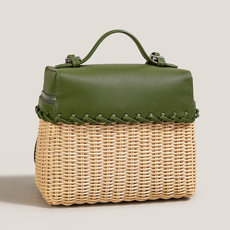 Women’s Woven Genuine Leather Crossbody Top Handle Box Bags In Minimalist image 3