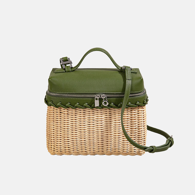 Women’s Woven Genuine Leather Crossbody Top Handle Box Bags In Minimalist image