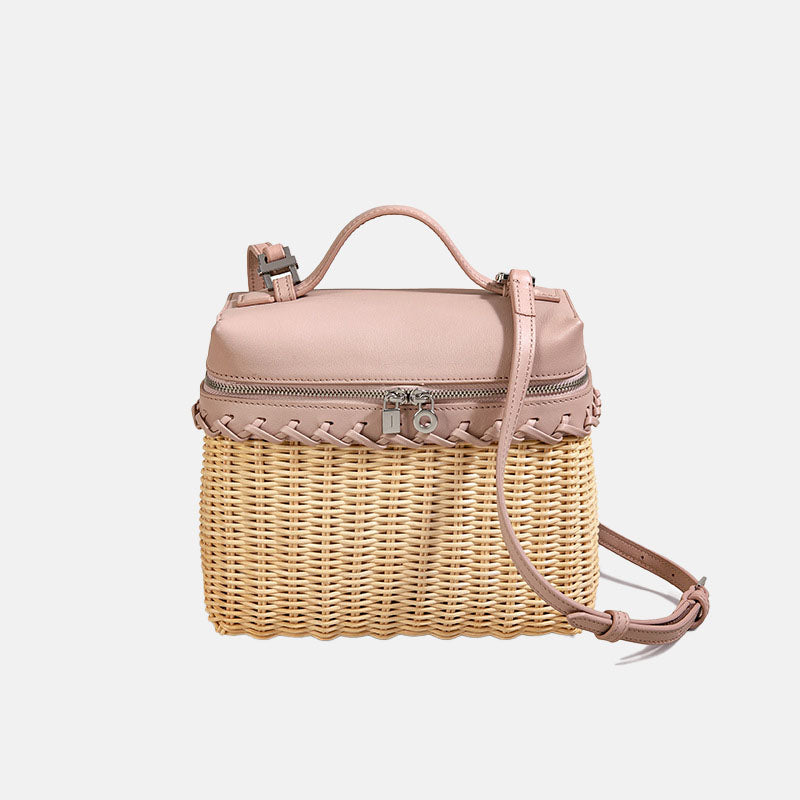 Women’s Woven Genuine Leather Crossbody Top Handle Box Bags In Minimalist image 6