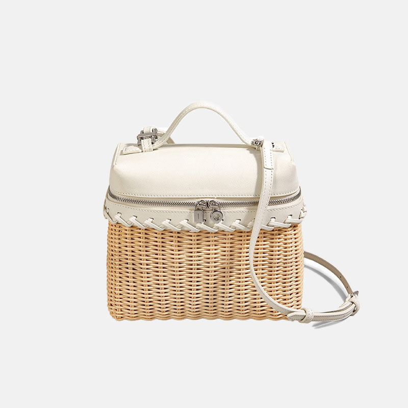 Women’s Woven Genuine Leather Crossbody Top Handle Box Bags In Minimalist image 7