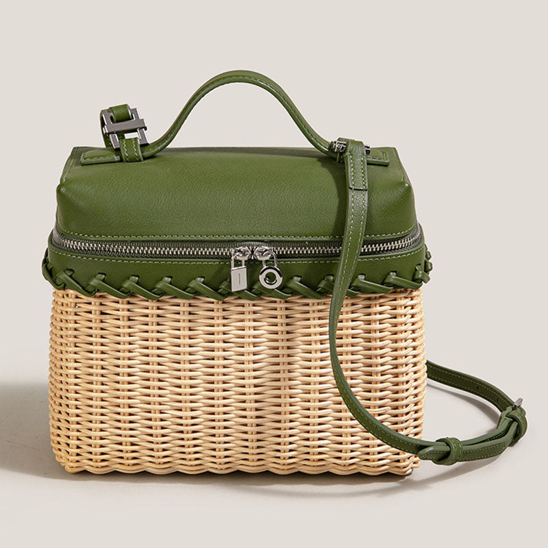 Women’s Woven Genuine Leather Crossbody Top Handle Box Bags In Minimalist image 2