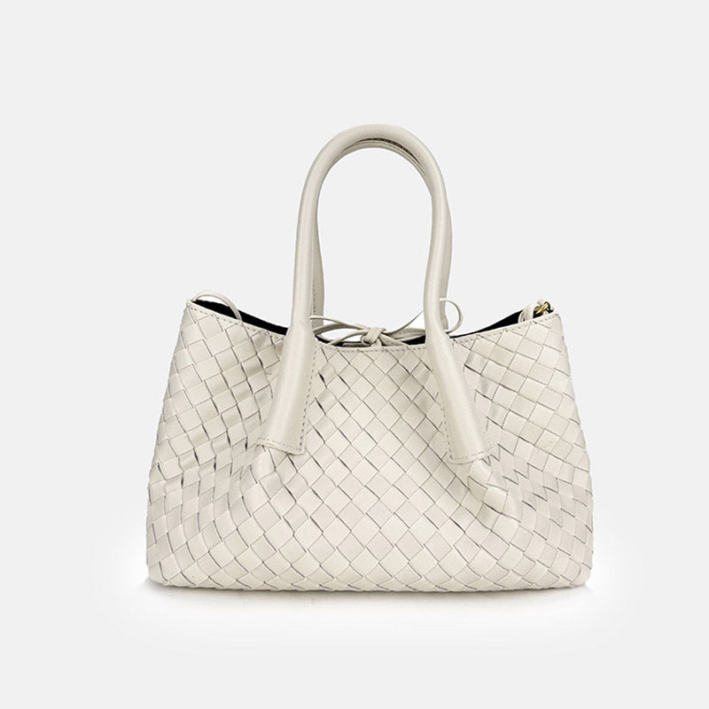 Women’s Woven Genuine Leather Shoulder Tote Bag image 2