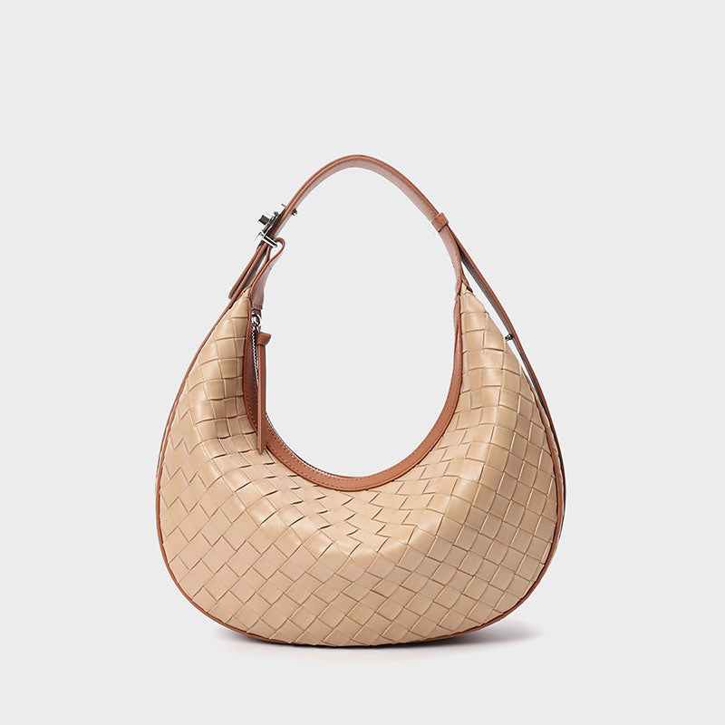 Women’s Woven Genuine Leather Zipper Crossbody Baguette Bag image 3