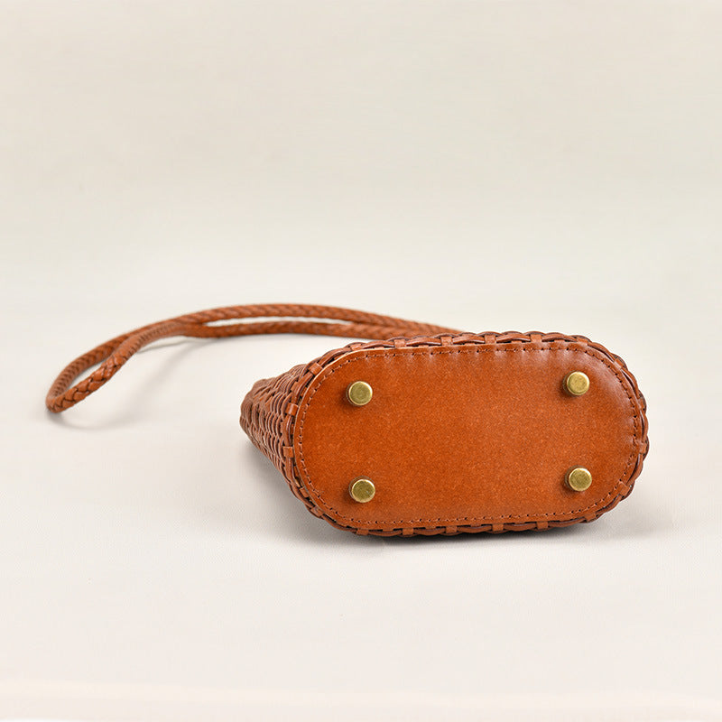 Women’s Woven Genuine Leather Zippered Crossbody Beach Tote Bags image 2