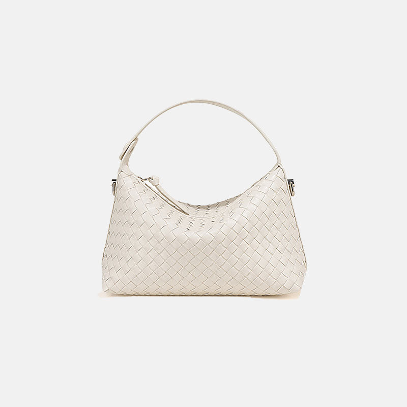 Women’s Woven Leather Zipper Handbag With Crossbody Strap image 2