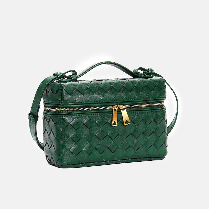 Women’s Woven Split Leather Crossbody Box Handbag image 6