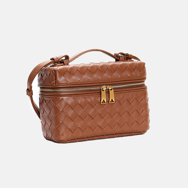 Women’s Woven Split Leather Crossbody Box Handbag image 9