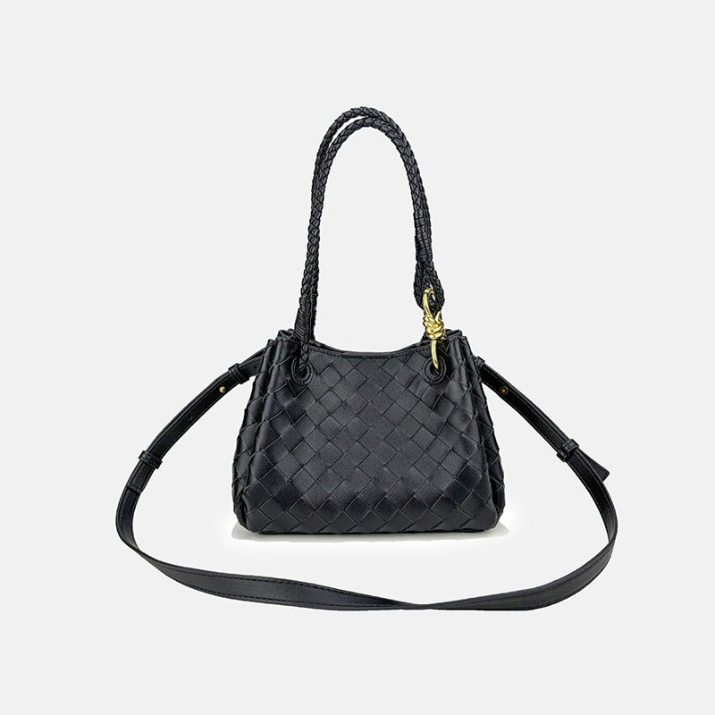 Women’s Woven Split Leather Crossbody Shoulder Bucket Bag image