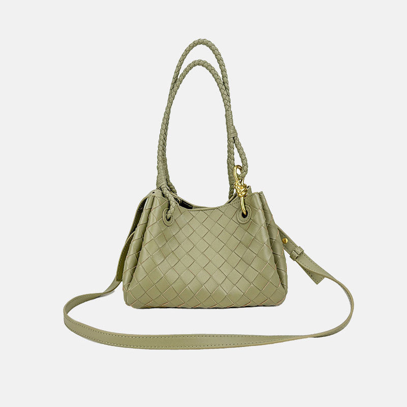 Women’s Woven Split Leather Crossbody Shoulder Bucket Bag image 5