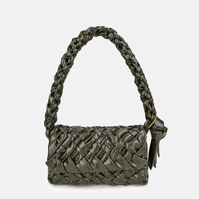 Women’s Woven Waxed Genuine Leather Pleated Shoulder Bag image 3