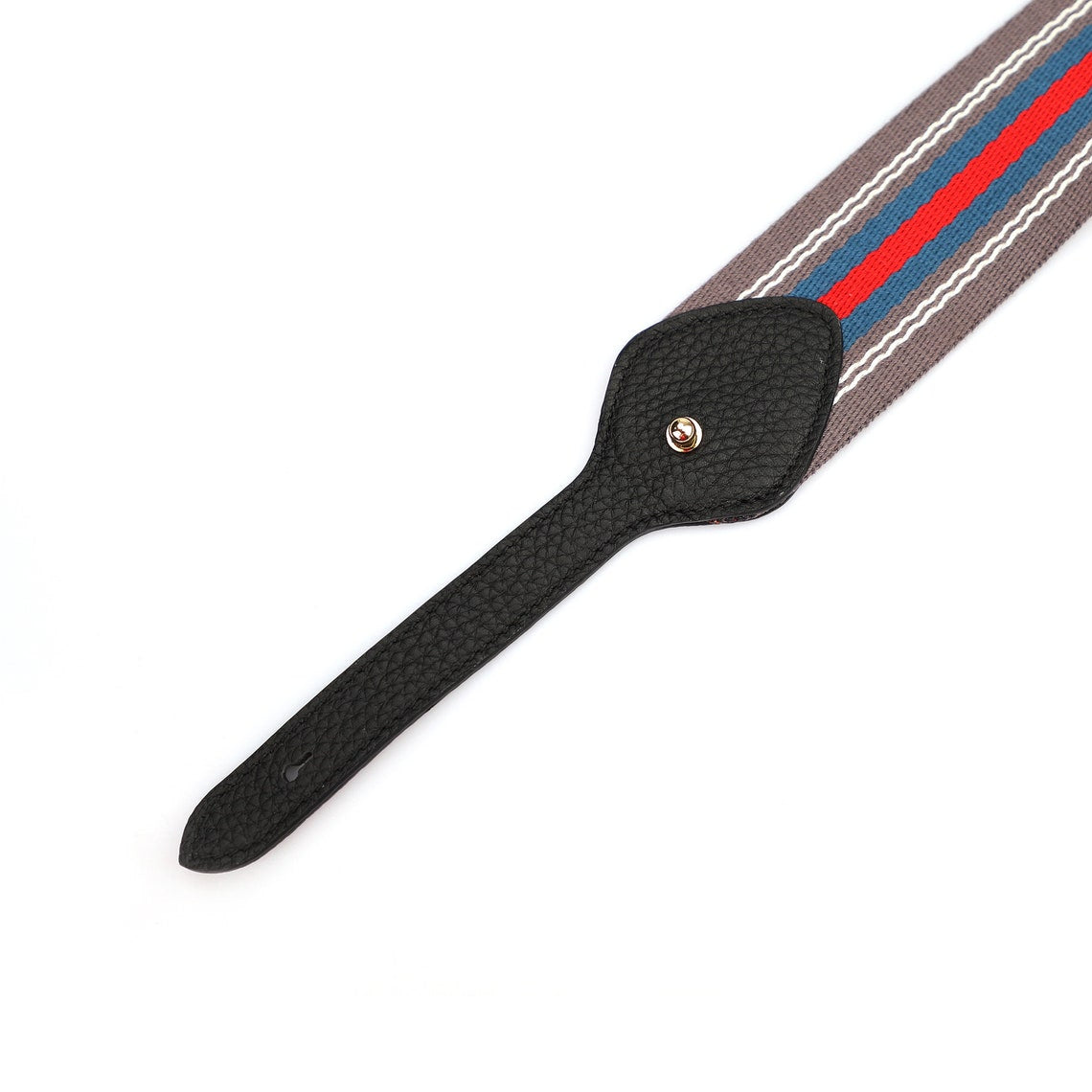 Striped Bag Strap: Adjustable Cotton Webbing with Black Leather Ends