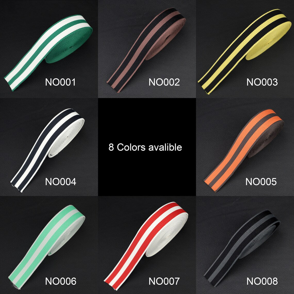 50mm Striped Canvas Shoulder Bag Strap: Togo Leather Accent